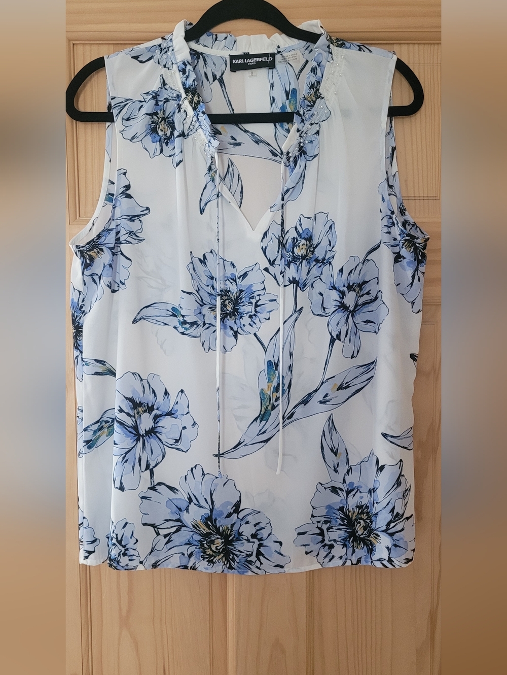 Karl Lagerfeld White Sleeveless Blouse with Blue Floral Print